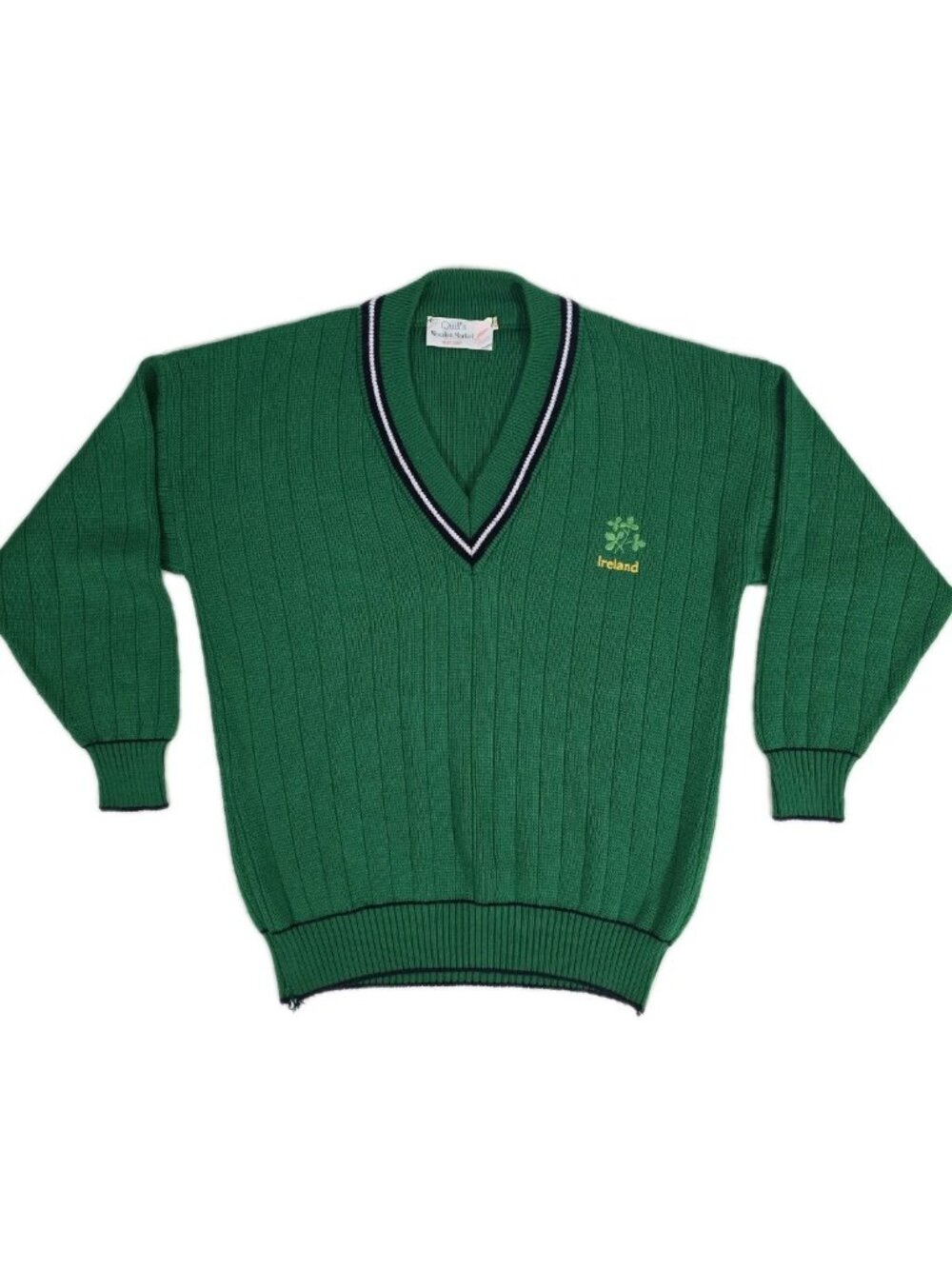 Quill’s Woolen Market Tennis Sweater Mens XXL Ireland Embroidered Knit Green VTG